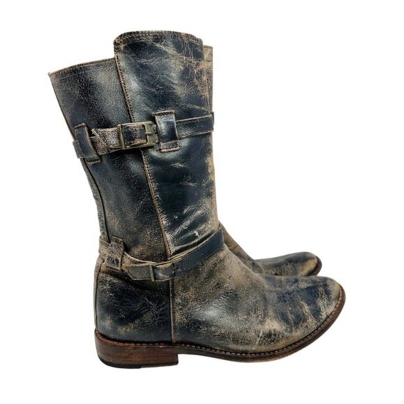Bed Stu Sandover Mid Boots Women's Size 8.5 Distressed Leather Zip Buckle Moto - Picture 1 of 14